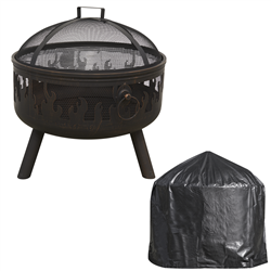 Dellonda DG242 - Dellonda Deluxe 24" Fire Pit, Fireplace, Outdoor Patio Heater, Decoration Rings, Supplied with Cooking Grill, Safety Screen, Poker & Cover