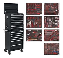 Sealey TBTPCOMBO2 - Tool Chest Combination 14 Drawer with Ball Bearing Runners - Black & 446pc Tool Kit